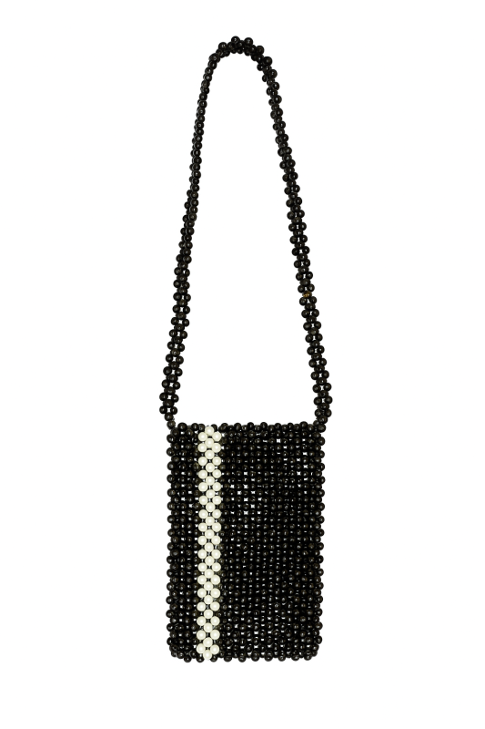 Handcrafted black/white beaded cross bag