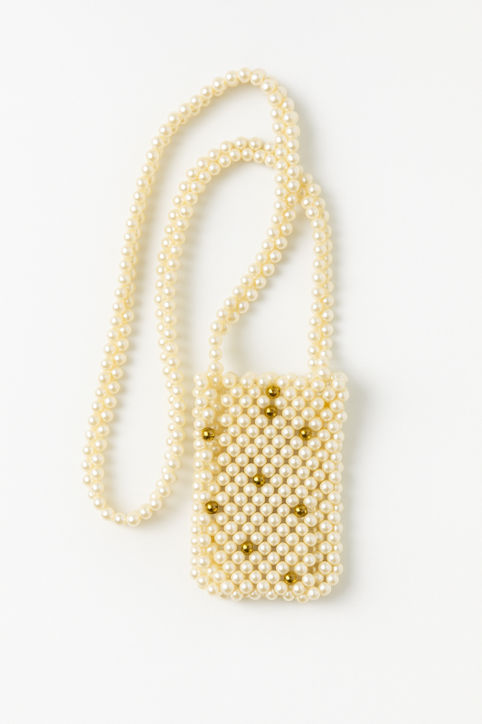 Handcrafted white peals beaded cross bag
